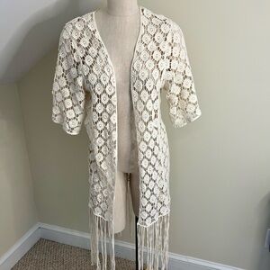 Rebellion Cream Crochet Fringe Kimono